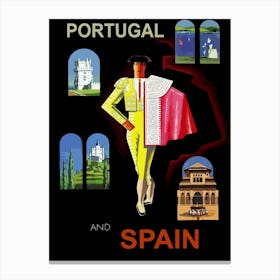 Portugal And Spain, Vintage Travel Poster Canvas Print