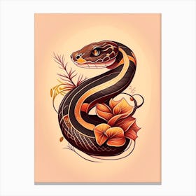 Brown Snake Tattoo Style Canvas Print