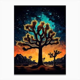 Joshua Tree With Starry Sky In Gold And Black (1) Canvas Print