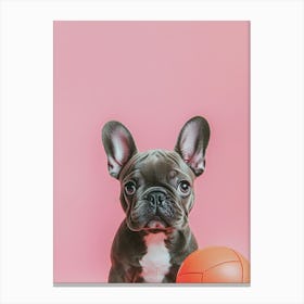 French Bulldog Puppy On Pink Background.Generated AI. Art Print. Canvas Print