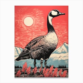 Vintage Bird Linocut Canada Goose 2 Canvas Print