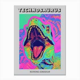 Roaring Neon Dinosaur Portrait Poster Canvas Print