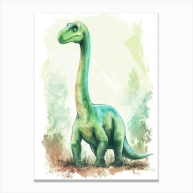 Sweet Brontosaurus Dinosaur Watercolour 3 Canvas Print