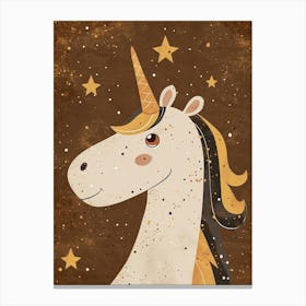 Unicorn With The Stars Brown Mustard Canvas Print