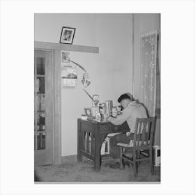 Son Of Japanese Fruit Farmer At His Desk, Placer County, California By Russell Lee Canvas Print