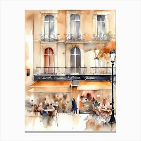 Watercolor Of A Cafe In Paris 6 Canvas Print