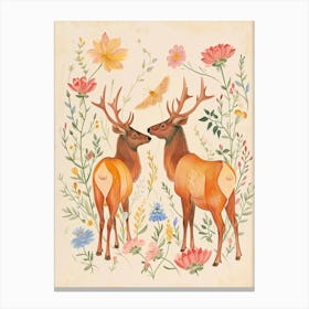 Folksy Floral Animal Drawing Elk Canvas Print