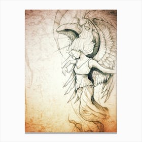 Angel, graphic drawing, pencil, sketch, art, girl with wings, dream , flying Canvas Print