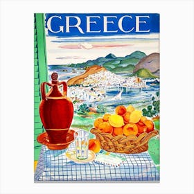 Greece, Fruit Basket On The Window Canvas Print