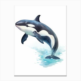 Blue Watercolour Painting Style Of Orca Whale  2 Canvas Print