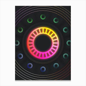Neon Geometric Glyph in Pink and Yellow Circle Array on Black n.0357 Canvas Print