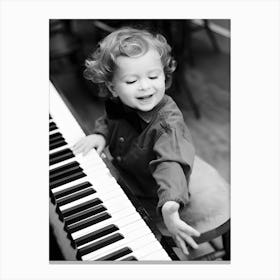 Little Boy Playing Piano, Vintage Black and White Old Photo 2 Canvas Print