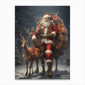 Santa Claus With Reindeer Canvas Print