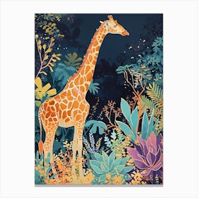 Giraffe In The Plants Watercolour Style 1 Canvas Print