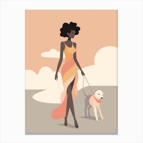 Sunny Days Dog Walking Pastel Illustration 1 Canvas Print