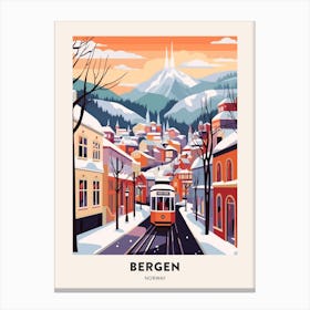 Vintage Winter Travel Poster Bergen Norway 4 Canvas Print