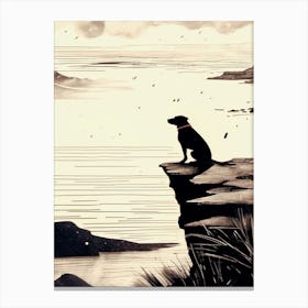 Dog On Cliff, Rainy Day, Minimilist Canvas Print