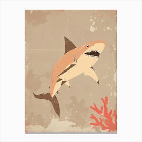 Cute Beige Tones Shark With Coral 2 Canvas Print