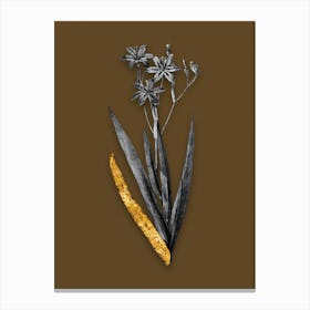 Vintage Blackberry Lily Black and White Gold Leaf Floral Art on Coffee Brown n.0484 Canvas Print