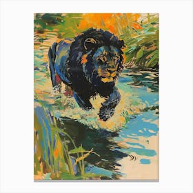 Black Lion Crossing A River Fauvist Painting 2 Canvas Print