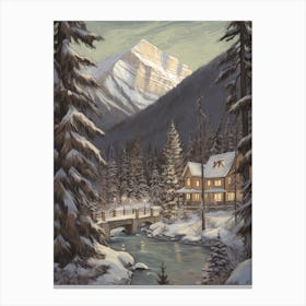 Vintage Winter Illustration Banff Canada 2 Canvas Print
