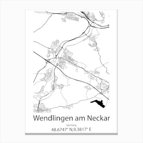 Wendlingen Am Neckar,Germany Minimalist Map Canvas Print