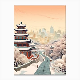 Vintage Winter Travel Illustration Beijing China 2 Canvas Print