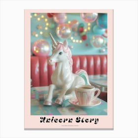 Toy Unicorn Drinking Coffee In A Diner Poster Canvas Print