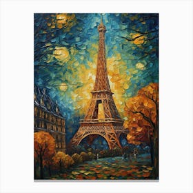 Eiffel Tower Paris France Vincent Van Gogh Style 5 Canvas Print