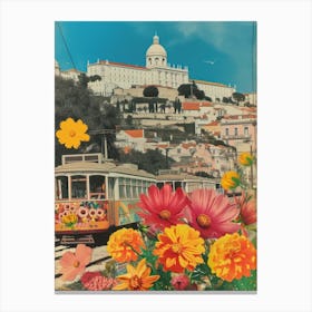Lisbon   Floral Retro Collage Style 1 Canvas Print