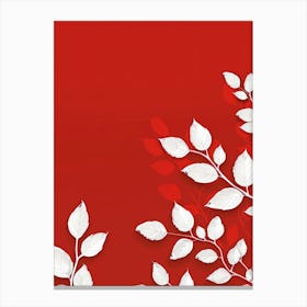 White Leaves On Red Background 4 Canvas Print