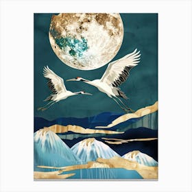 Cranes Flying Gold Blue Effect Collage 3 Canvas Print
