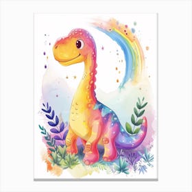 Rainbow Watercolour Brontosaurus Dinosaur 3 Canvas Print