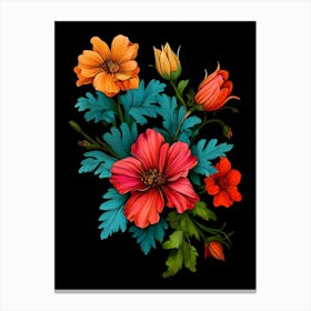 Flowers On A Black Background 8 Canvas Print