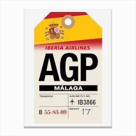 Málaga (AGP) Spain Vintage Airline Luggage Tag Canvas Print