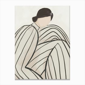 Abstract Figure Beige Black Striped Shirt Canvas Print