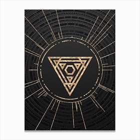 Geometric Glyph Symbol in Gold with Radial Array Lines on Dark Gray n.0190 Canvas Print