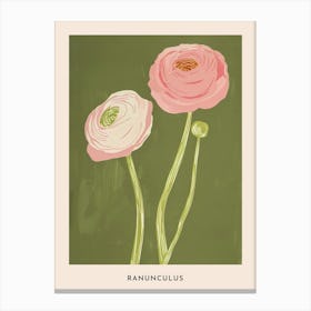 Pink & Green Ranunculus 3 Flower Poster Canvas Print