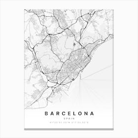 Barcelona Spain White Map Canvas Print