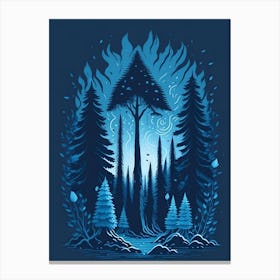 A Fantasy Forest At Night In Blue Theme 48 Canvas Print