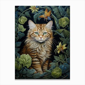 Floral Cat In Botanical Garden 3 Canvas Print