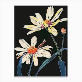 Neon Flowers On Black Daisy 4 Canvas Print