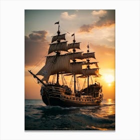 Pirate Ship At Sunset 1 Canvas Print