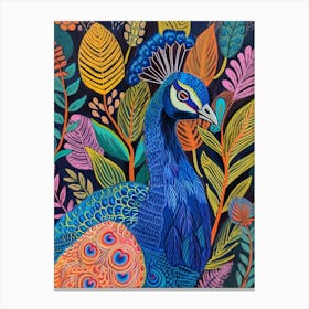 Folky Floral Peacock Portrait 3 Canvas Print