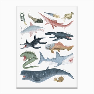 Prehistoric Ocean Chart Canvas Print
