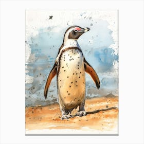 Humboldt Penguin Ross Island Watercolour Painting 2 Canvas Print