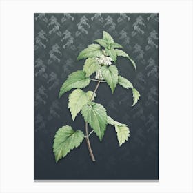 Vintage White Dead Nettle Plant Botanical on Slate Gray Pattern Canvas Print