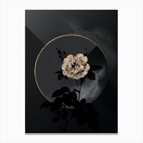 Shadowy Vintage White Rose Botanical on Black with Gold Canvas Print