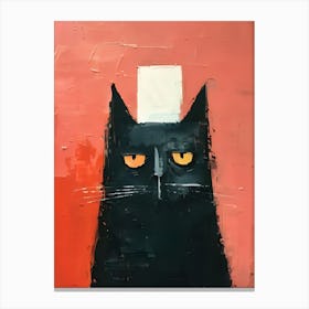 Black Cat With White Hat Canvas Print