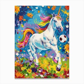 Rainbow Unicorn Playing Football 1 Canvas Print